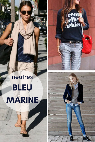 Associer bleu marine, marine et gris, marine et beige